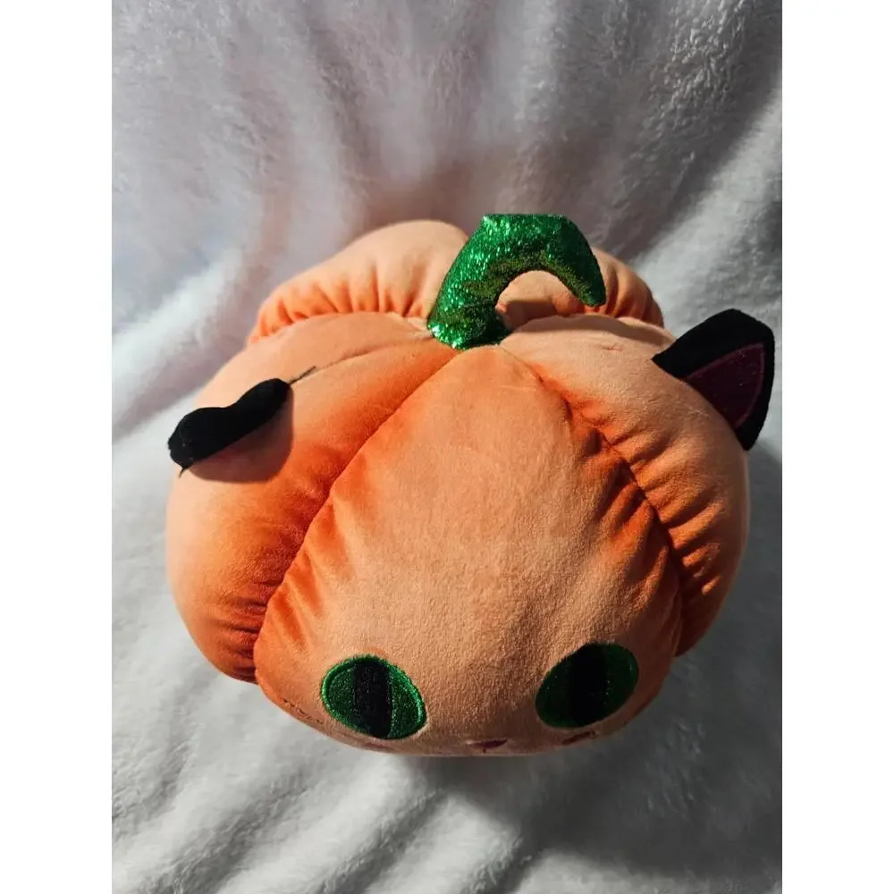 Hug Fun Kitty Cat Pumpkin Plush Toy Shiny Green Eyes Halloween Fall Decor 6" - Picture 3 of 10